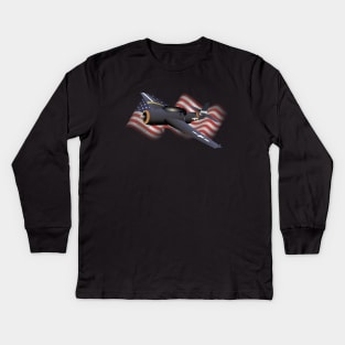 American WW2 Airplane with US Flag Kids Long Sleeve T-Shirt